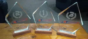 AustraliaPromoNow.Com - Pointed Crystal Trophy on Wooden Base