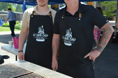 Denim Canvas Custom Made Apron - Hello here are some photos from our BBQ event We had a success people really liked itFather Martin
