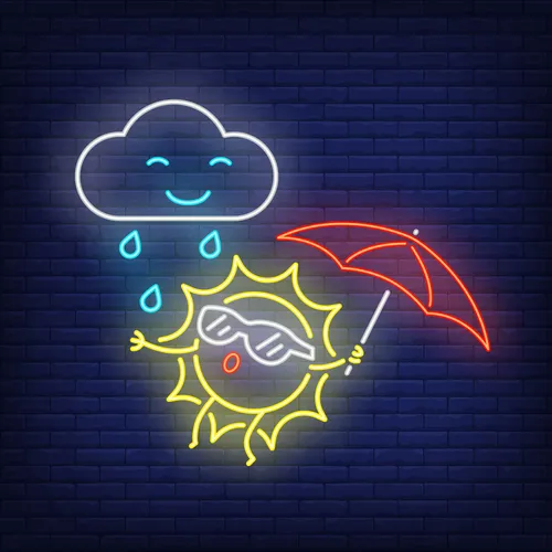 Cartoon Sun With Umbrella Rain Neon Sign - Australia Promo Now