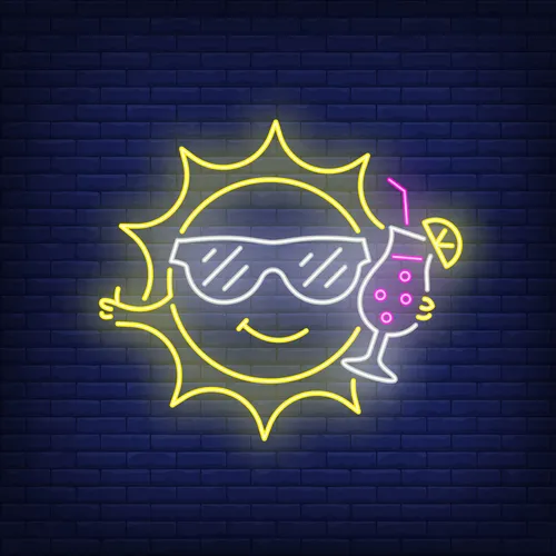 Cartoon Sun Drinking Cocktail Neon Sign - Australia Promo Now