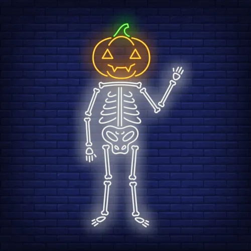 Skeleton with Pumpkin Head Neon Sign - Australia Promo Now