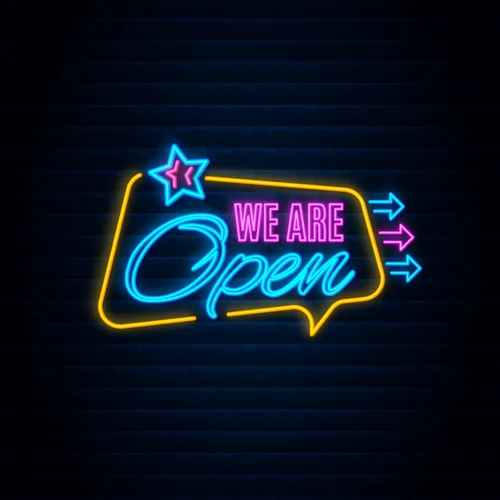 We are Open This Way Neon Sign - Australia Promo Now