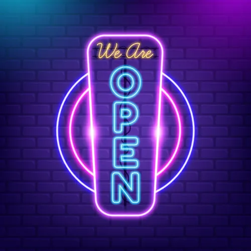 We are Open Vertical Neon Sign - Australia Promo Now