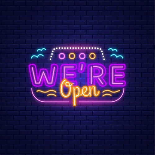 We're Open with Wave Lines Neon Sign - Australia Promo Now
