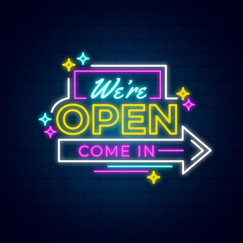 We're Open Come In Neon Sign - Australia Promo Now