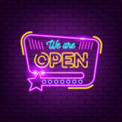 We Are Open With Star Icon Neon Sign - Australia Promo Now