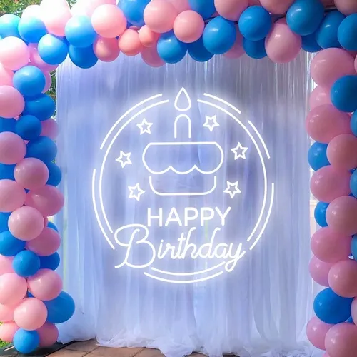Happy Birthday Cake in Circle Neon Sign - Australia Promo Now