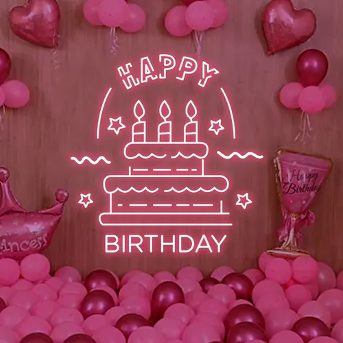 Big Happy Birthday Text with Cake Neon Sign - Australia Promo Now