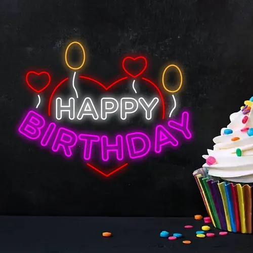 Happy Birthday Heart and Balloon Neon Sign - Australia Promo Now