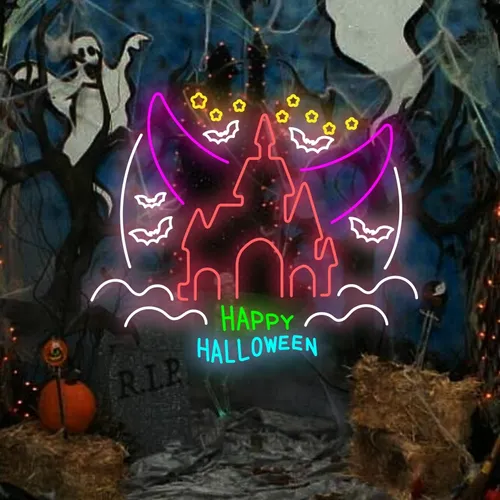 Happy Halloween Castle Neon Sign - Australia Promo Now