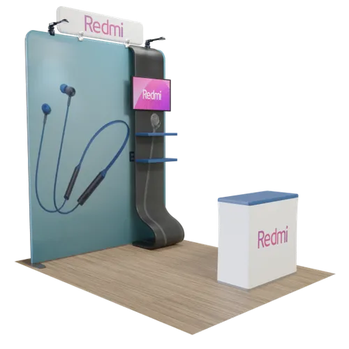 Custom Media Display with TV Stand Tension Fabric 8' x 8' - Australia Promo Now