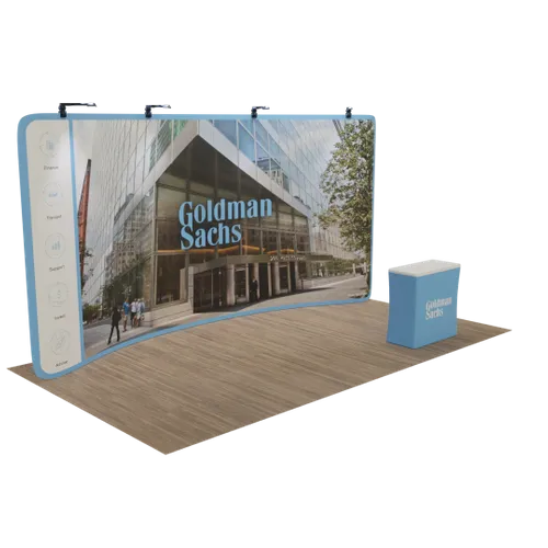 Custom Curved Zip Up Trade Show Display 20' x 8' - Australia Promo Now