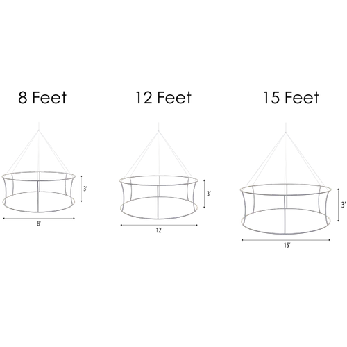 Three-tiered circular display shelves on a dark background, used for showcasing products at trade shows or retail environments.