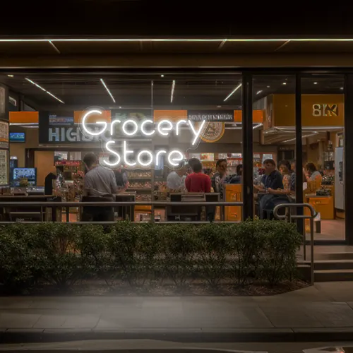 Grocery Store Window Neon Sign - Australia Promo Now